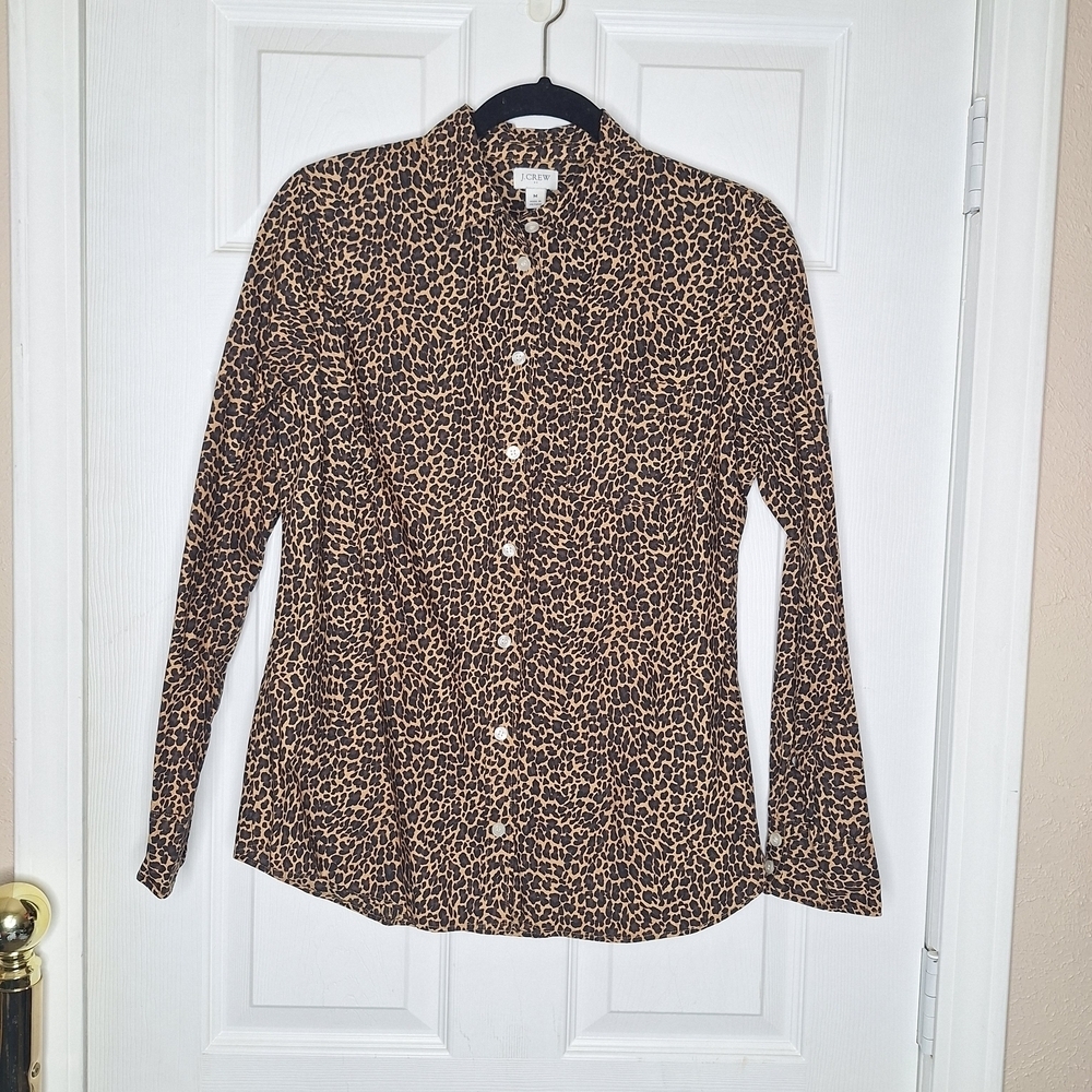 J. Crew Factory Leopard Print Button Down Shirt - Brown Size Medium - Picture 1 of 5
